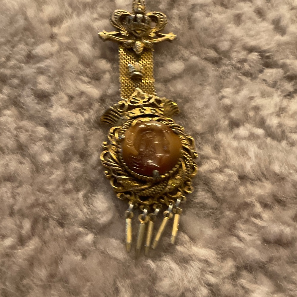 Vintage Gold and Brown Pendant Brooch
